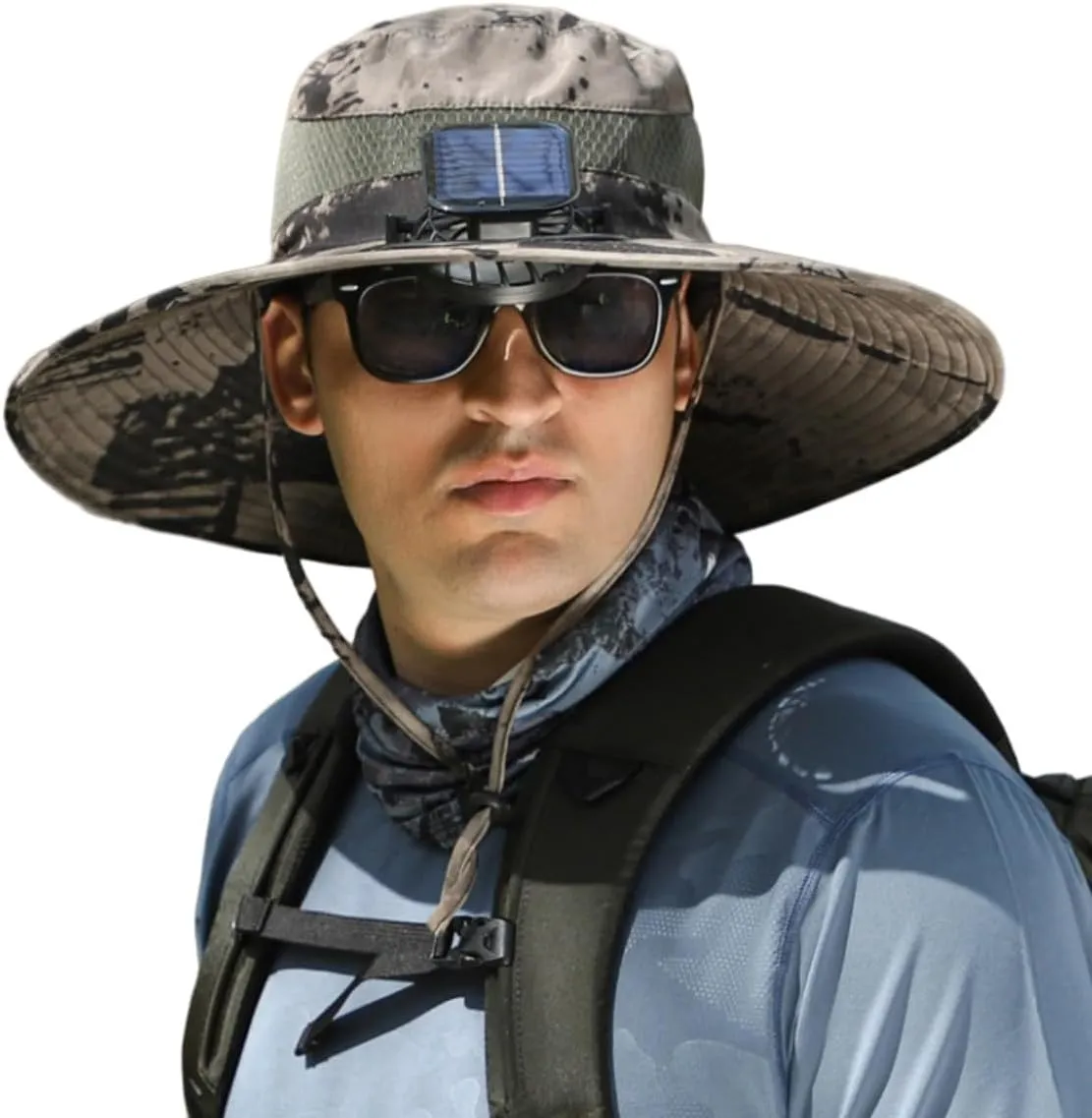 Wide Brim Solar Fan Outdoor Fishing Hat-Solar & USB Charging, Outdoor Solar Powered Fan Hat Sun Hat for Men