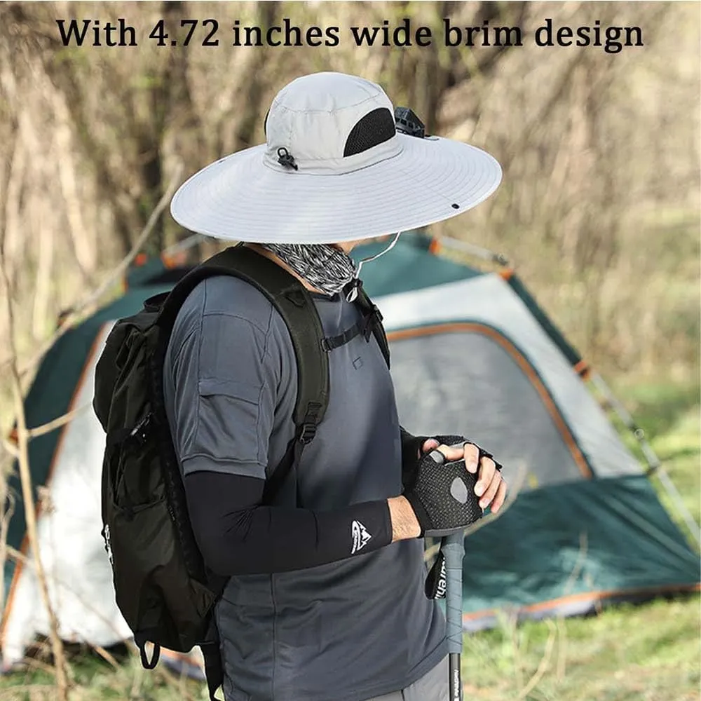 Wide Brim Solar Fan Outdoor Fishing Hat-Solar & USB Charging, Solar Fan Hat Hat with Fan Built in