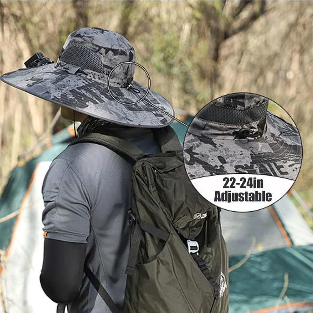 Wide Brim Solar Fan Outdoor Fishing Hat-Solar & USB Charging, Solar Fan Hat Hat with Fan Built in