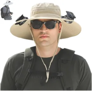 Wide Brim Solar Fan Outdoor Fishing Hat-Solar & USB Charging, Solar Fan Hat Hat with Fan Built in