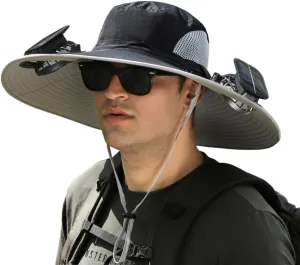 Wide Brim Solar Fan Outdoor Fishing Hat-Solar & USB Charging, Sunscreen Sun Hat with Fan, Solar Fan Hat Upf50 