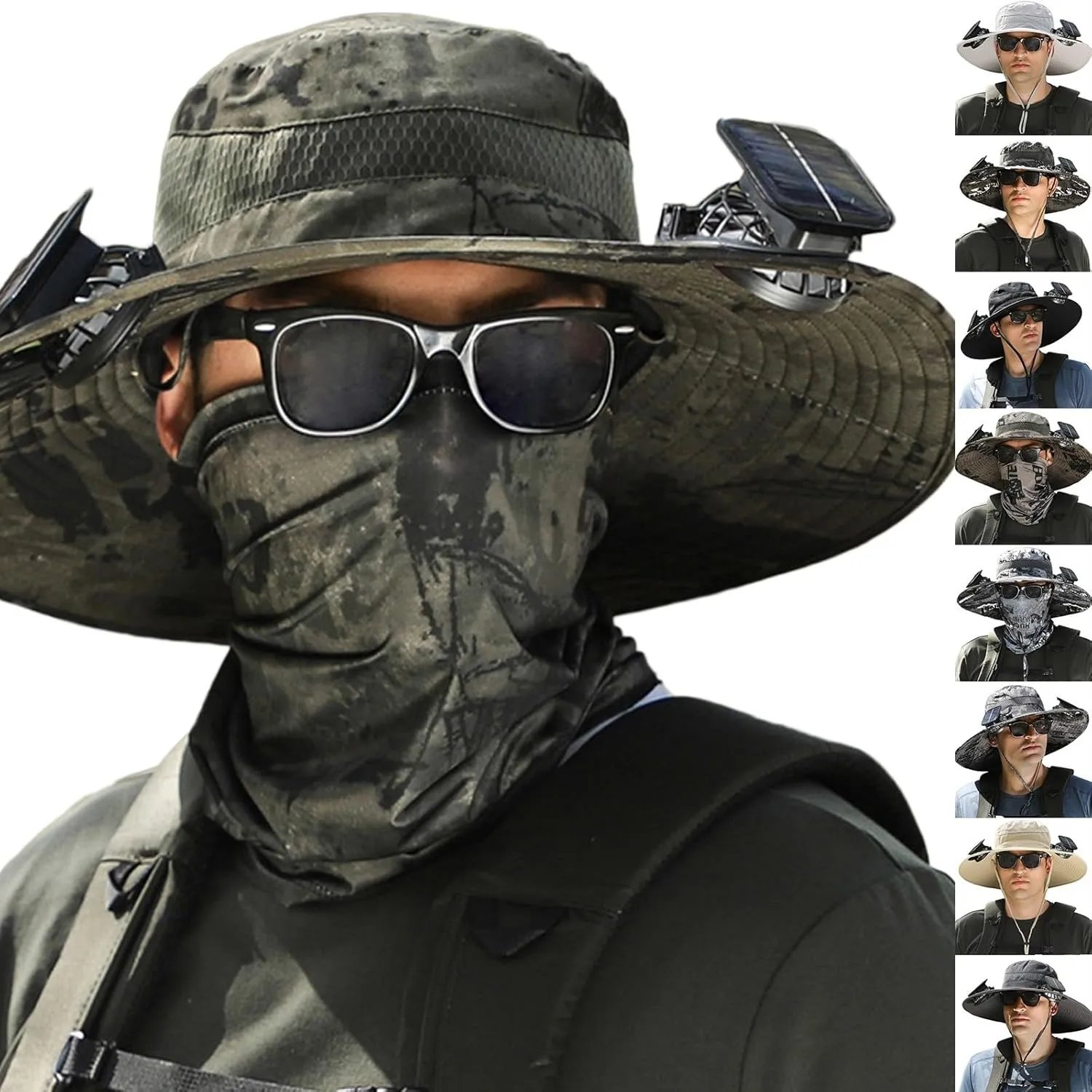Wide Brim Solar Powered Fan Hat, UPF 50  Solar Fan Sun Hat for Fishing Hiking Beach Camping Outdoor