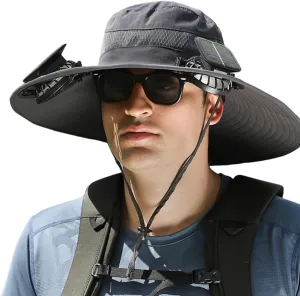 Wide Brim Solar Powered Fan Hat, UPF 50  Solar Power Fan Bucket Hats for Beach Fishing Outdoor Camping Hiking