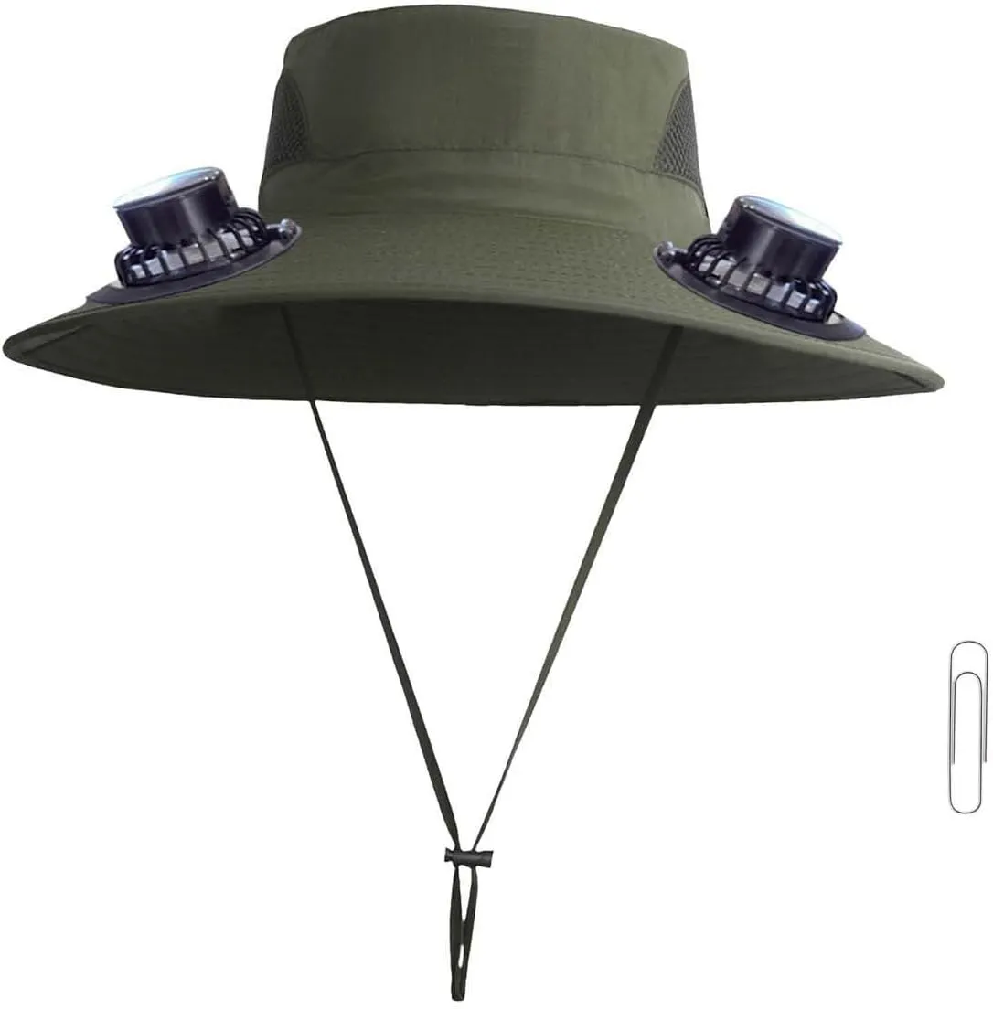 Wide Brim Sun Hat with 2 Solar Fan, 3 Speed Adjustable Fan Hat, Solar & USB Charging Fan, Bucket Fishing & Beach Hat