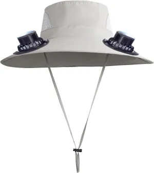 Wide Brim Sun Hat with 2 Solar Fan, 3 Speed Adjustable Fan Hat, Solar & USB Charging Fan, Bucket Fishing & Beach Hat