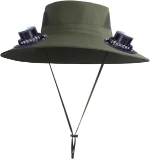 Wide Brim Sun Hat with 2 Solar Fan, 3 Speed Adjustable Fan Hat, Solar & USB Charging Fan, Bucket Fishing & Beach Hat