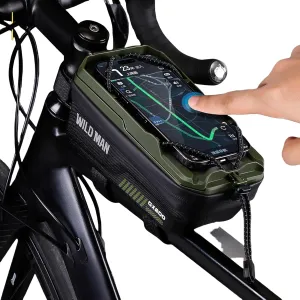 WILD MAN Bicycle Front Frame Bag Bike Bags for Cycling Waterproof Tube Bag Phone Holder Mount Cycling Pouch Compatible with Phones Under 6.8”(GX200,Green)