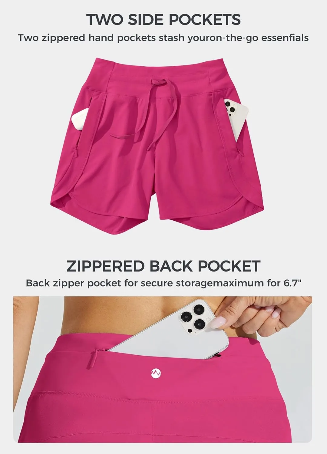 Willit Women's Athletic Running Shorts 5" Quick Dry Workout Hiking High Waisted Active Gym Exercise Zipper Pocket