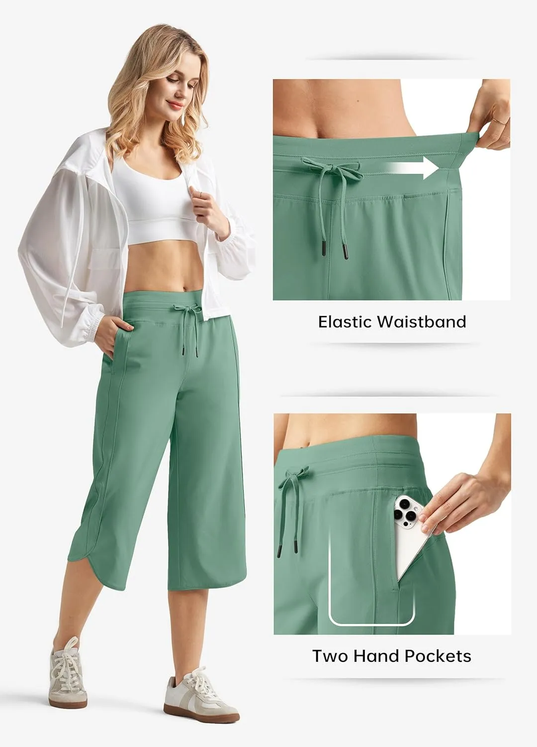 Willit Women's Capri Athletic Hiking Wide Leg Quick Dry Capri Pants Casual Lightweight Summer Cropped Pants