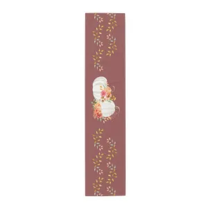 Wine Table Runner - White Pumpkins Watercolor Arrangement & Leaves