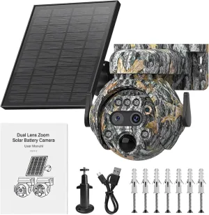 Wireless Solar Camouflage Trail Camera, 6Mp, 12X Zoom, 360° Surveillance, Night Vision