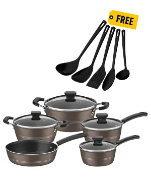 with Free Aluminum Tramontina Satisfaction guaranteed Risk-free returns Pieces 5 Cookware Set Hazelnut Utensils Set