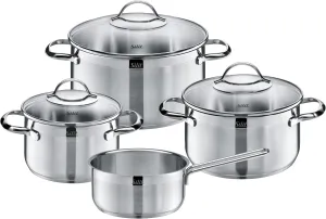 WMF Pot Set 4-Piece Achat Pouring Rim Glass Lid Stainless Steel Polished Suitable for Induction Hobs Dishwasher-Safe