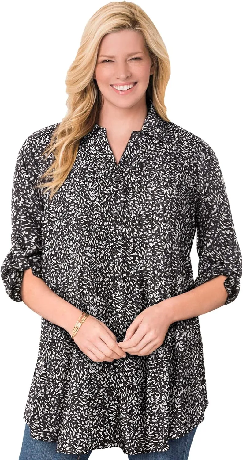 Woman Within Plus Size Rayon 7-Day Pintucked Tunic Blouse