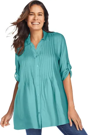Woman Within Plus Size Rayon 7-Day Pintucked Tunic Blouse