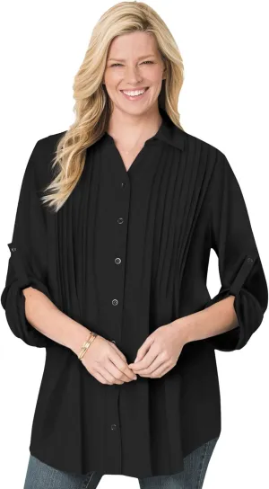 Woman Within Plus Size Rayon 7-Day Pintucked Tunic Blouse