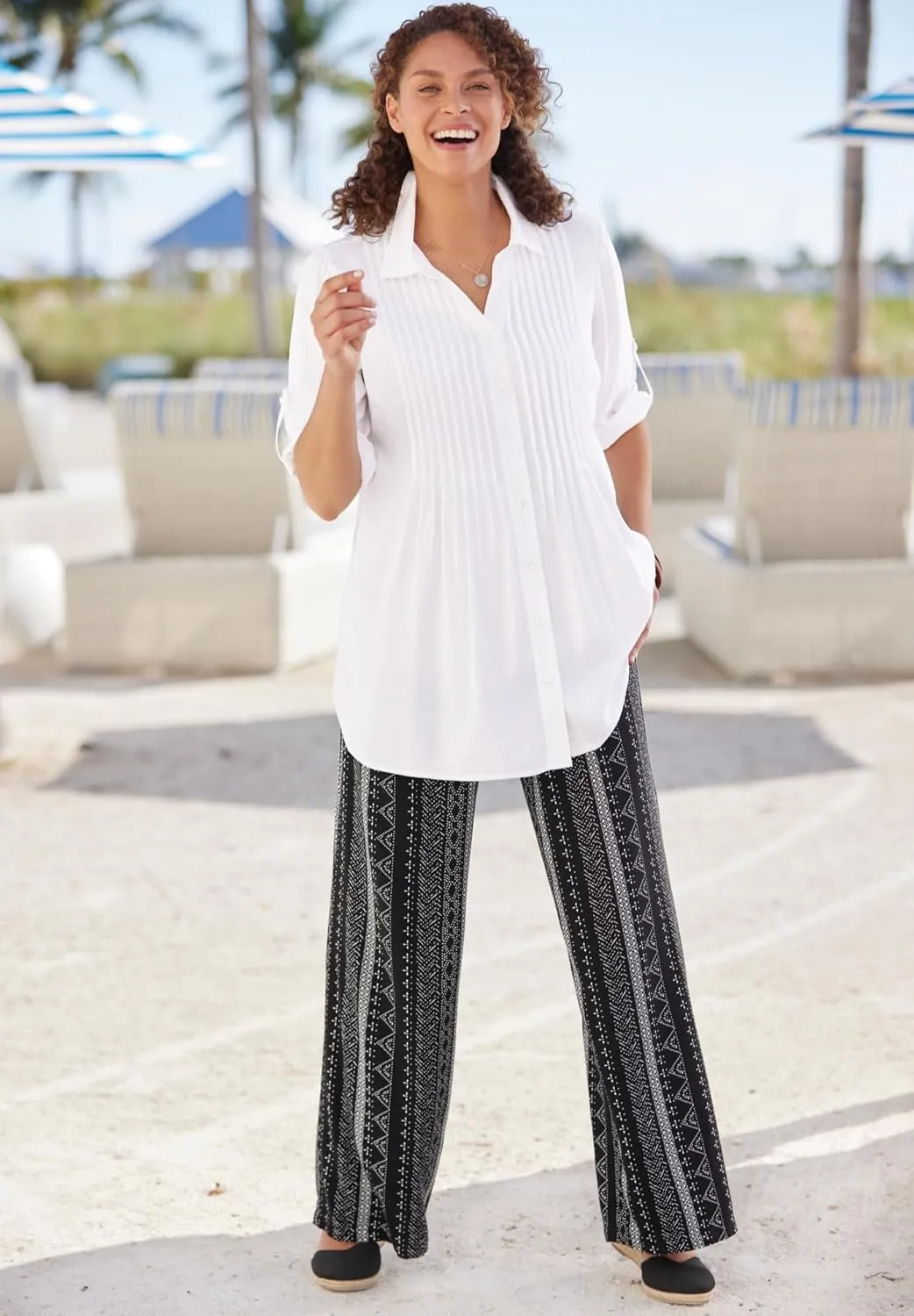 Woman Within Plus Size Rayon 7-Day Pintucked Tunic Blouse