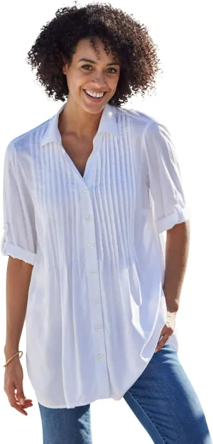 Woman Within Plus Size Rayon 7-Day Pintucked Tunic Blouse