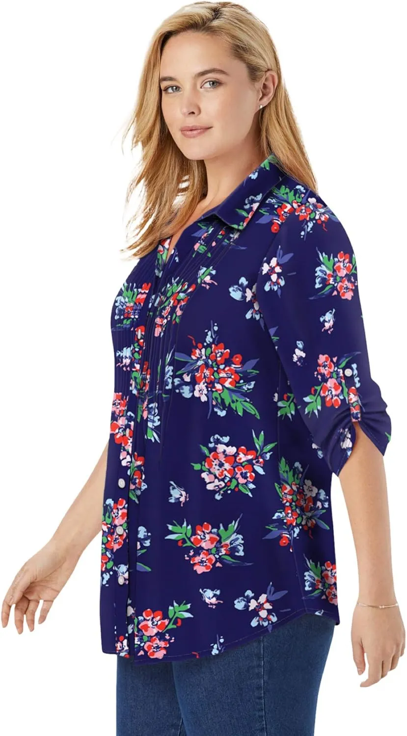 Woman Within Plus Size Rayon 7-Day Pintucked Tunic Blouse