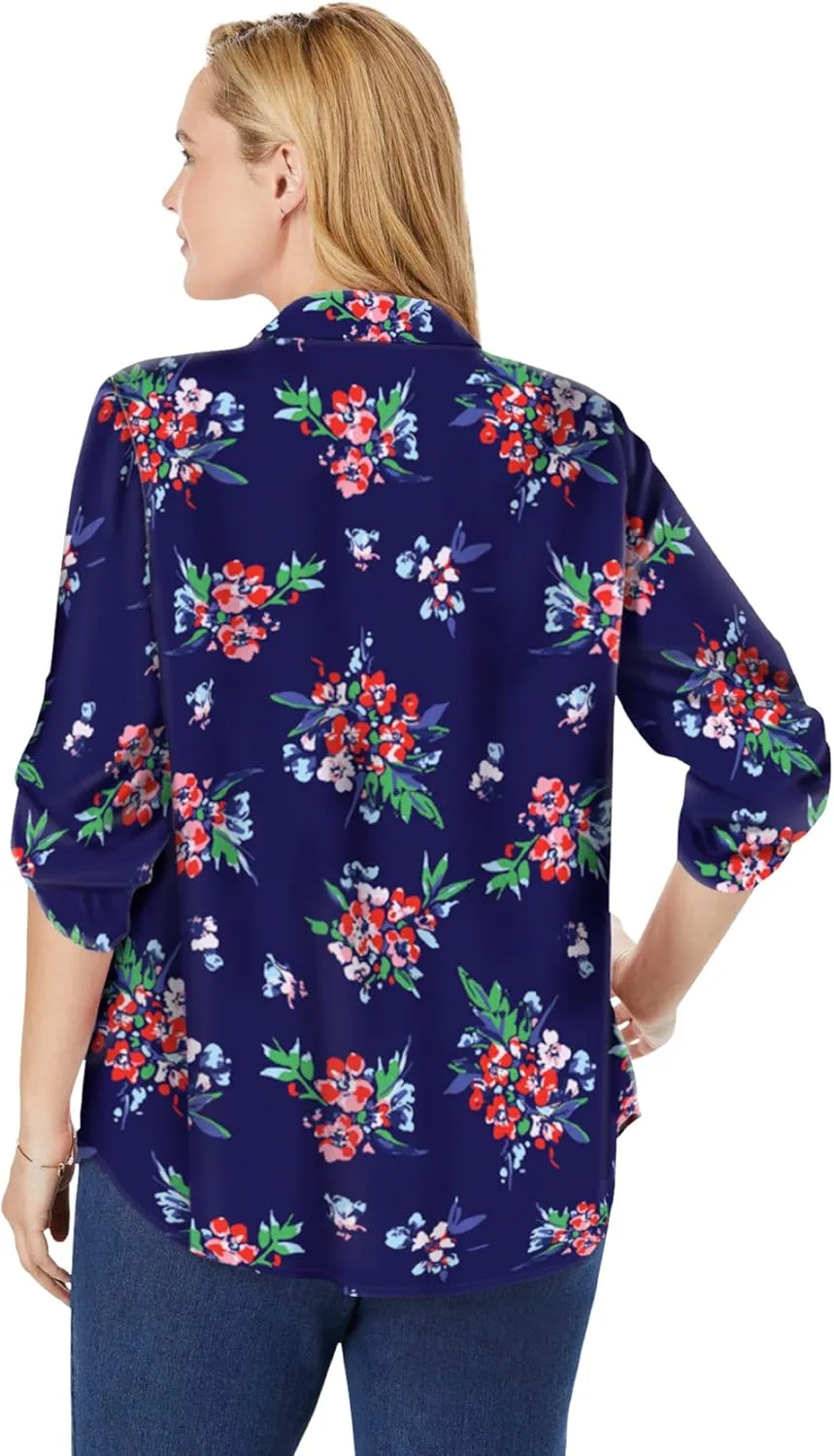 Woman Within Plus Size Rayon 7-Day Pintucked Tunic Blouse