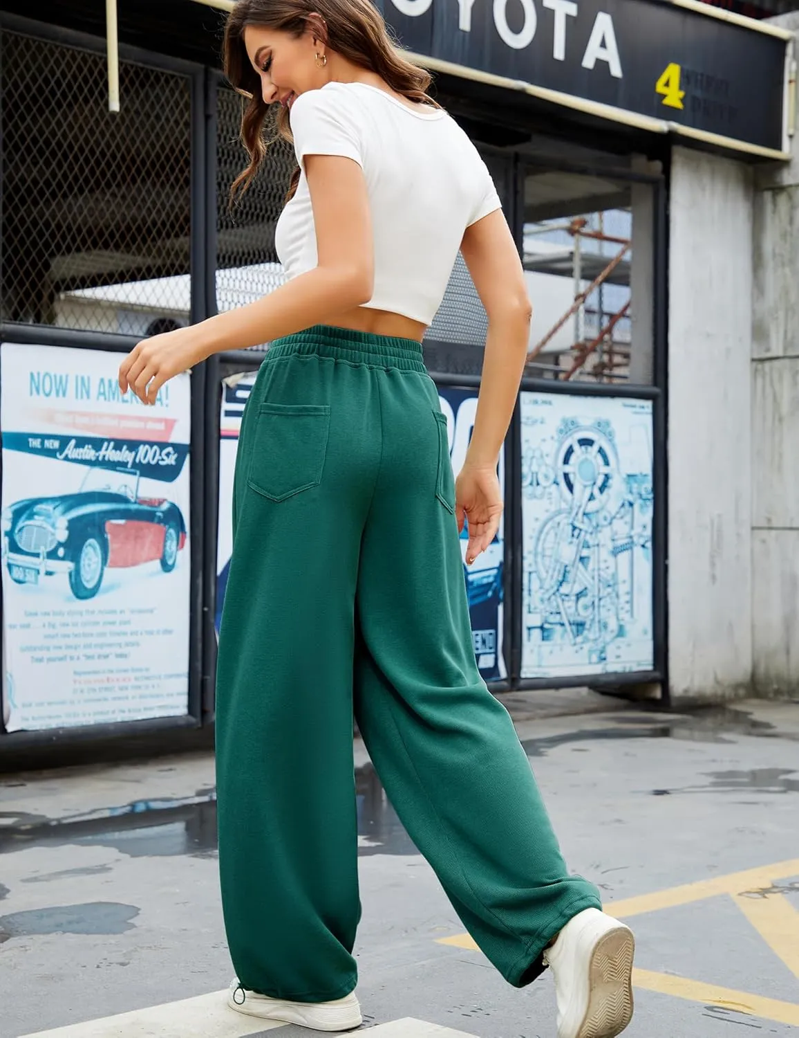 Women Baggy Sweatpants Casual Wide Leg Drawstring Athletic Fit Joggers Lounge Pants Trousers with Pockets