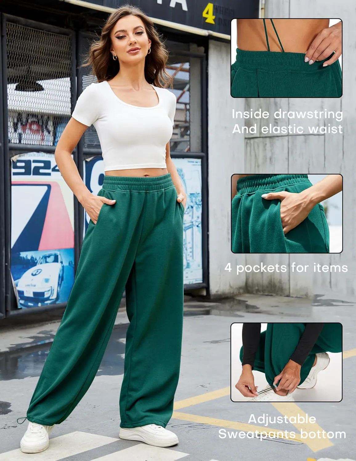 Women Baggy Sweatpants Casual Wide Leg Drawstring Athletic Fit Joggers Lounge Pants Trousers with Pockets