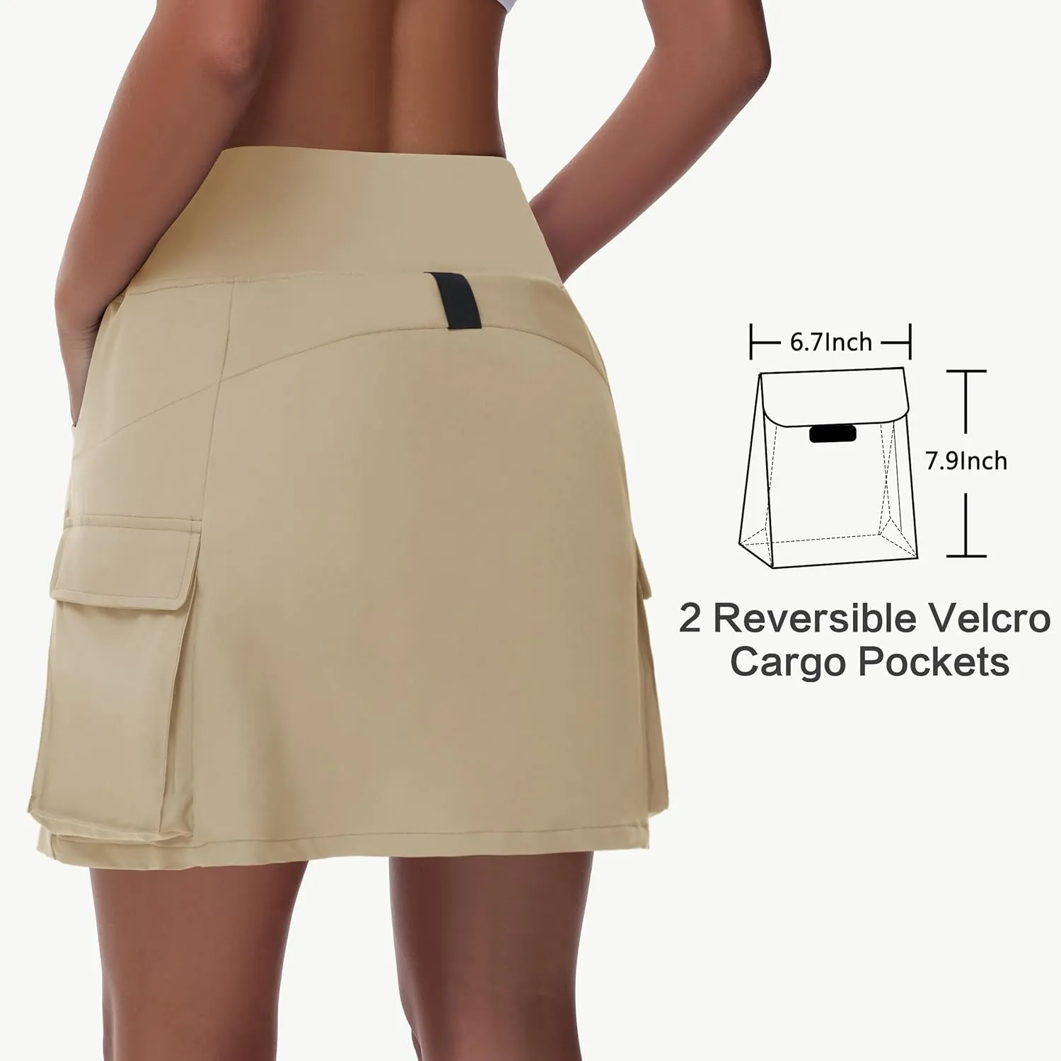 Women's 16" 20" Hiking Cargo Skort Skirt - High Waisted Golf Dressy Casual Workout Sport Skirt with Liner Quick Dry