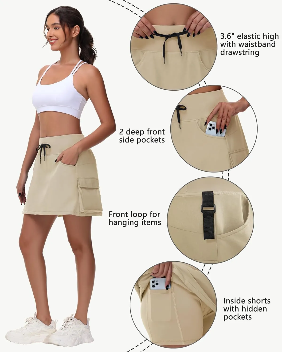 Women's 16" 20" Hiking Cargo Skort Skirt - High Waisted Golf Dressy Casual Workout Sport Skirt with Liner Quick Dry