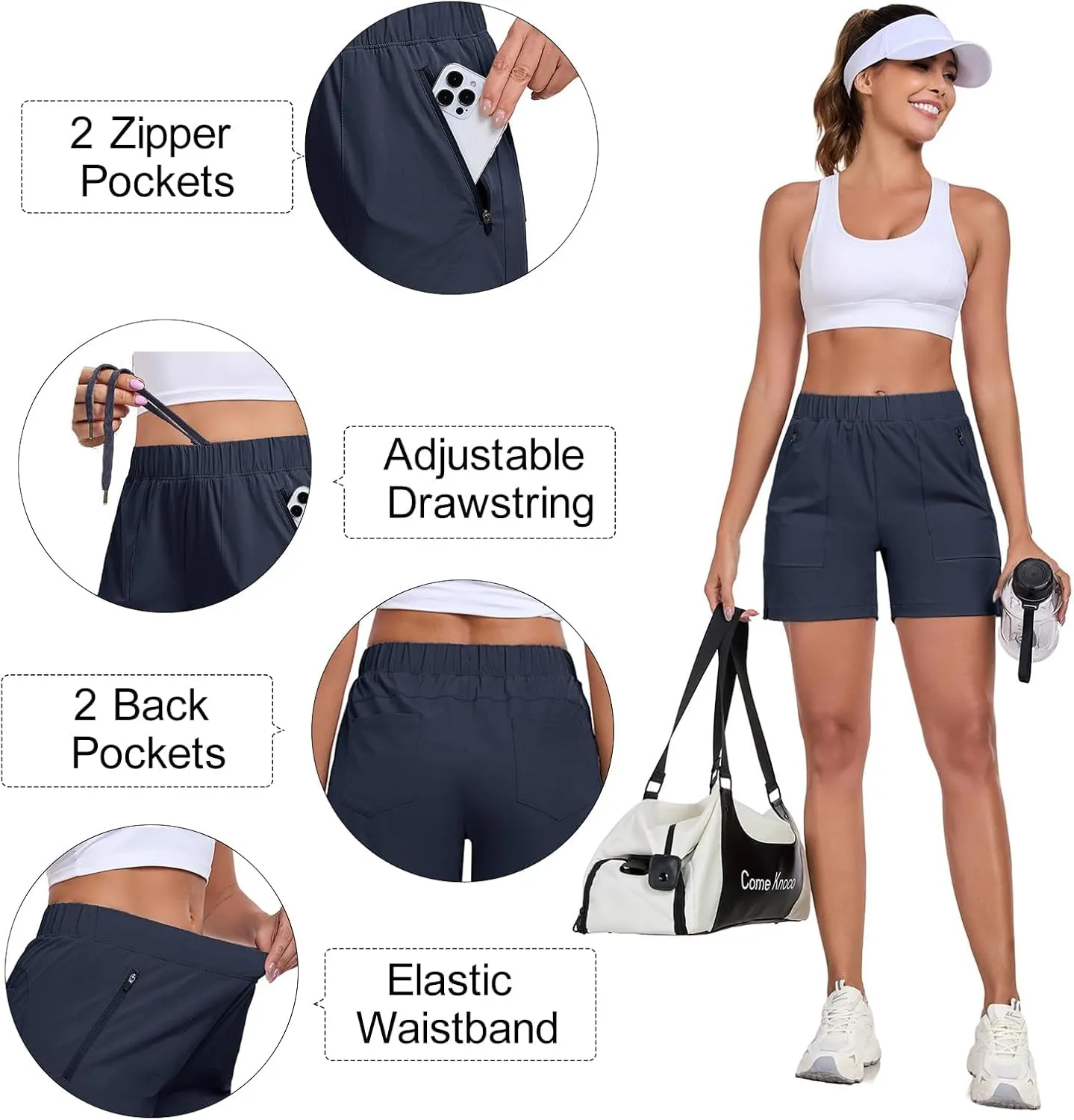 Womens 5'' Hiking Athletic Shorts Quick Dry Lightweight Golf Casual Summer Shorts with Zipper Pockets