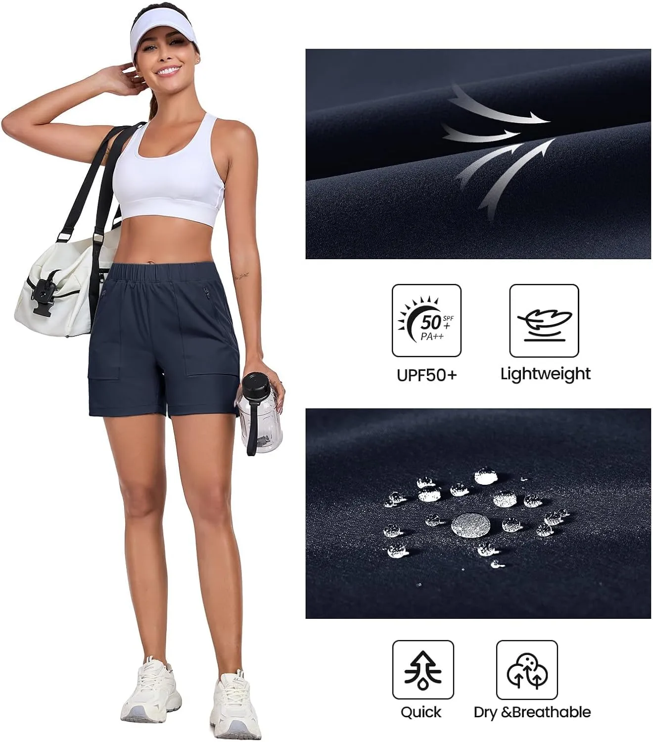 Womens 5'' Hiking Athletic Shorts Quick Dry Lightweight Golf Casual Summer Shorts with Zipper Pockets