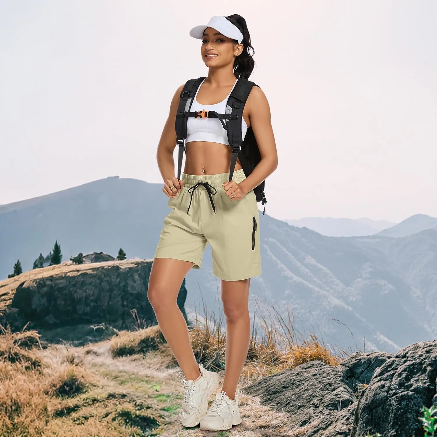 Women's 7" Hiking Cargo Shorts Quick Dry Athletic Short Pants Outdoor Water Resistant Bermuda Shorts with Multi Pockets
