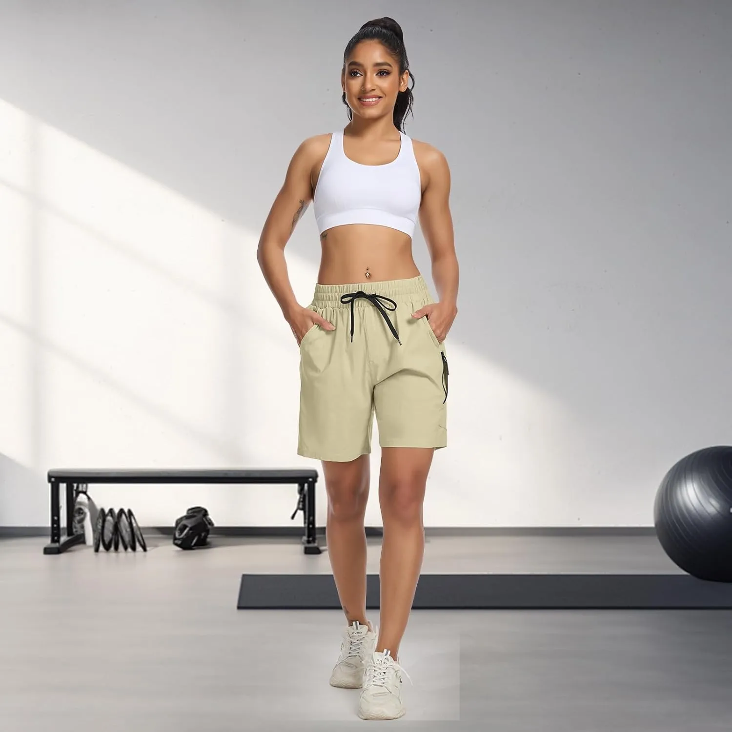 Women's 7" Hiking Cargo Shorts Quick Dry Athletic Short Pants Outdoor Water Resistant Bermuda Shorts with Multi Pockets