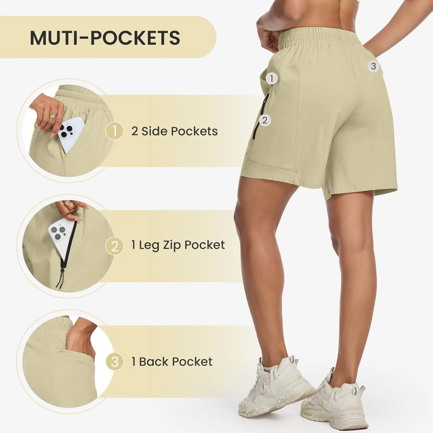 Women's 7" Hiking Cargo Shorts Quick Dry Athletic Short Pants Outdoor Water Resistant Bermuda Shorts with Multi Pockets