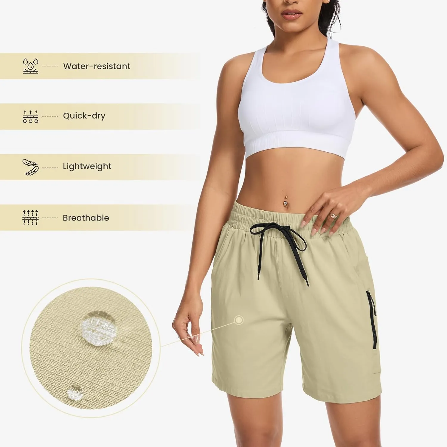 Women's 7" Hiking Cargo Shorts Quick Dry Athletic Short Pants Outdoor Water Resistant Bermuda Shorts with Multi Pockets