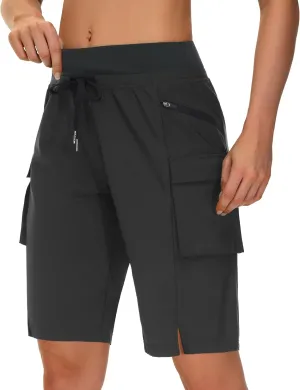 Women's 9" Bermuda Hiking Shorts Knee Length Zipper Pockets Quick Dry Lightweight UPF50 Long Shorts for Summer Travel
