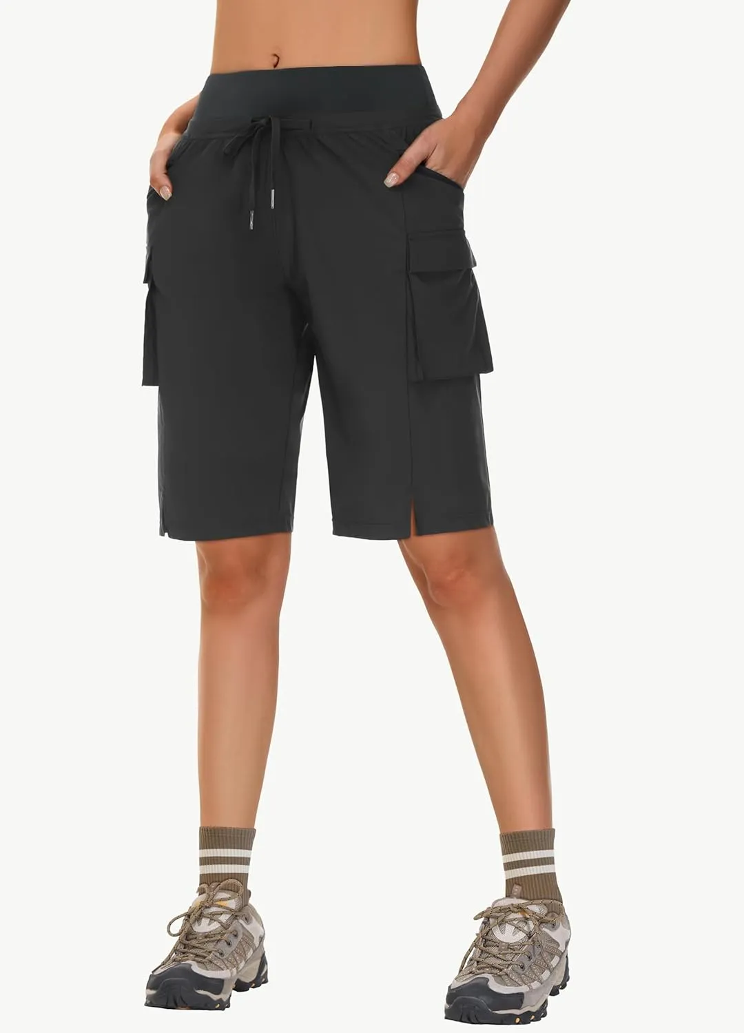 Women's 9" Bermuda Hiking Shorts Knee Length Zipper Pockets Quick Dry Lightweight UPF50 Long Shorts for Summer Travel