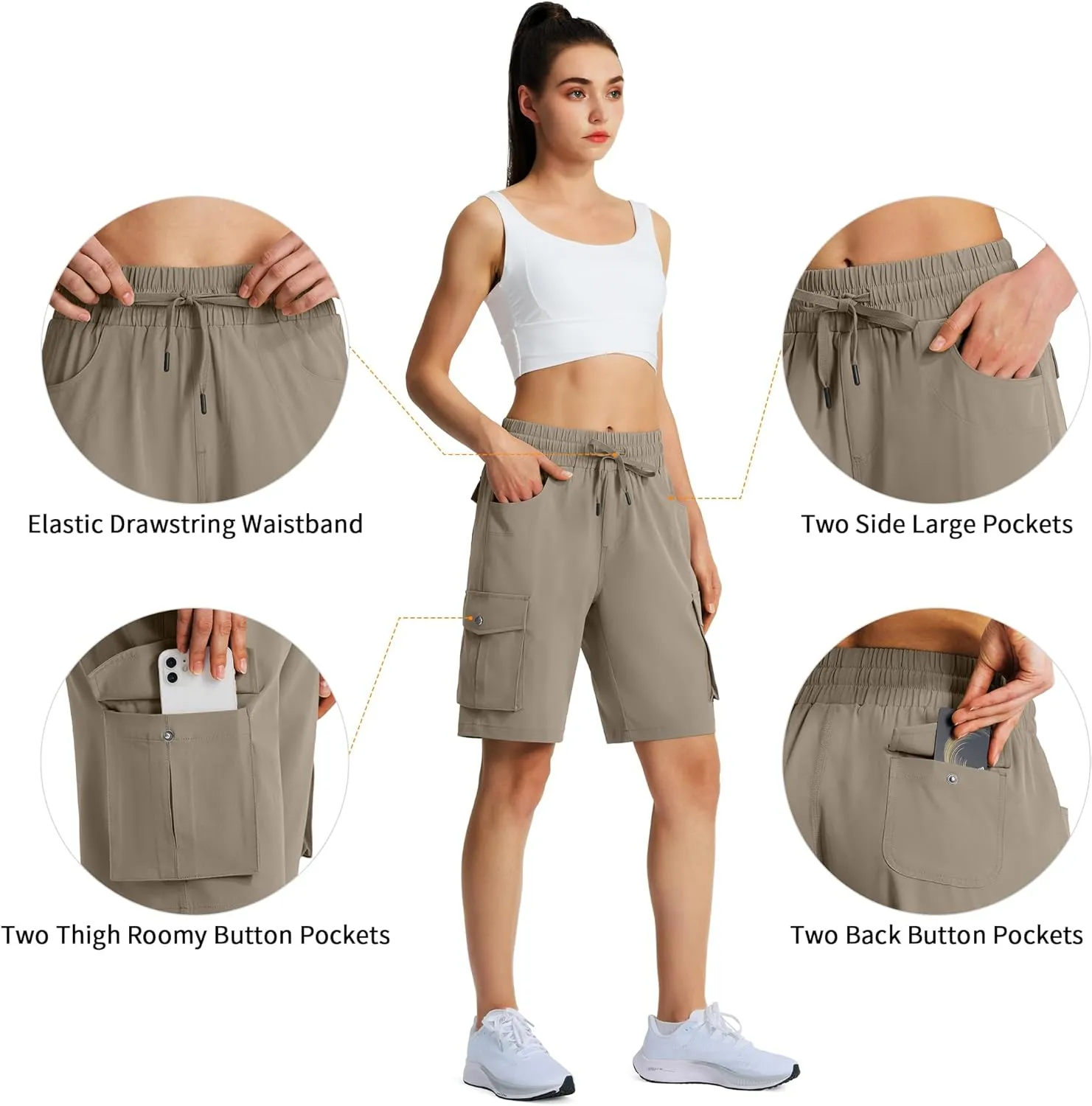 Women's 9" Hiking Cargo Shorts Quick Dry Lightweight Summer Shorts for Camping Travel Golf 6 Pockets