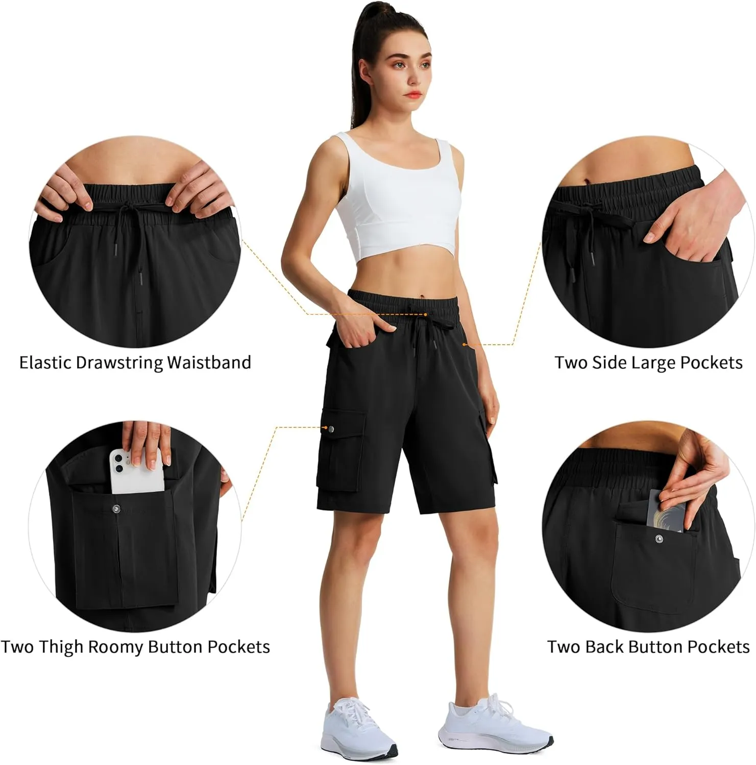 Women's 9" Hiking Cargo Shorts Quick Dry Lightweight Summer Shorts for Camping Travel Golf 6 Pockets
