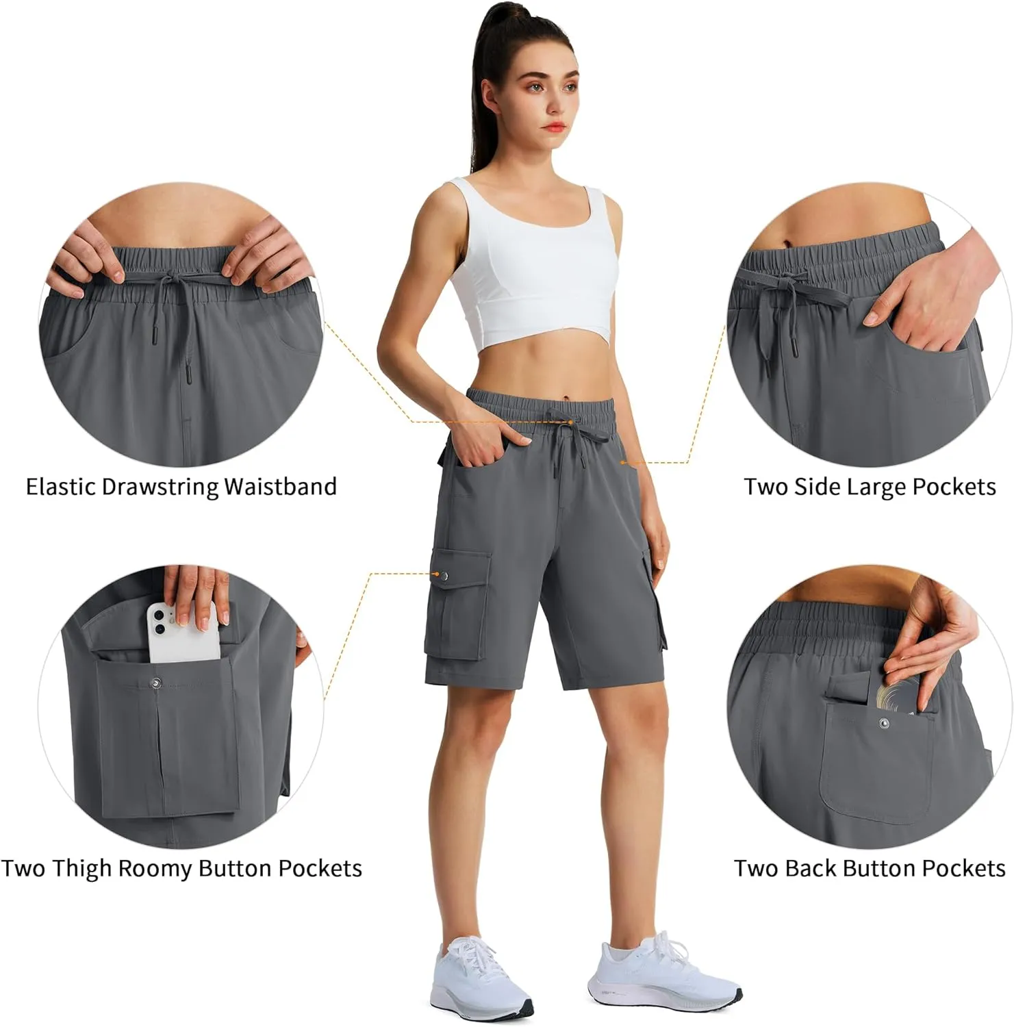 Women's 9" Hiking Cargo Shorts Quick Dry Lightweight Summer Shorts for Camping Travel Golf 6 Pockets