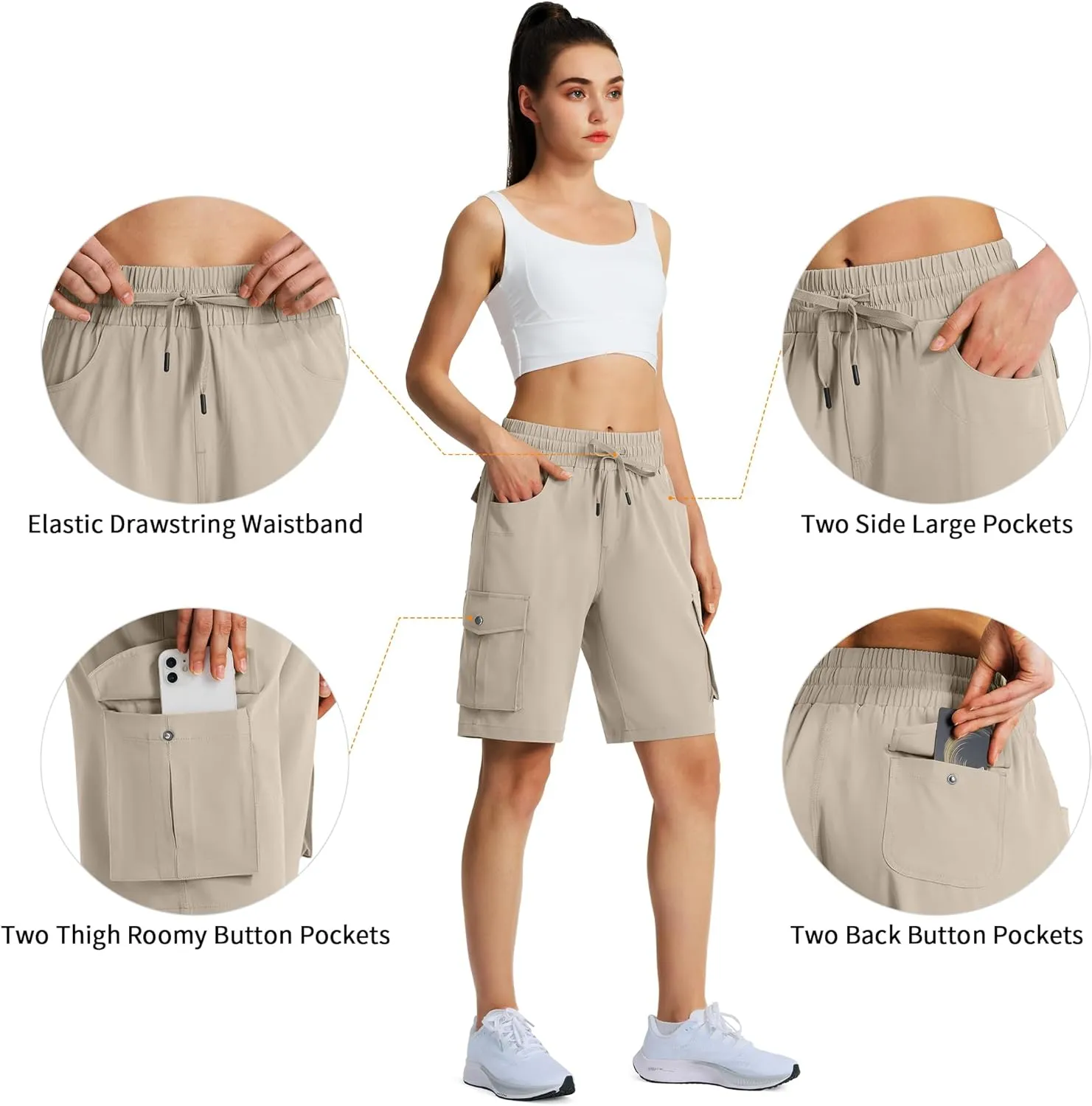 Women's 9" Hiking Cargo Shorts Quick Dry Lightweight Summer Shorts for Camping Travel Golf 6 Pockets