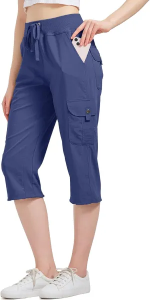 Women's Cargo Capris Hiking Pants Quick Dry Lightweight Athletic Outdoor Travel Loose Fit Casual Capris with Pockets