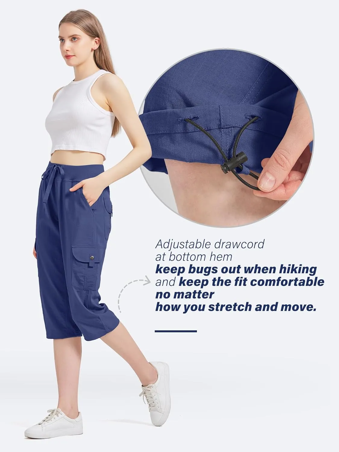Women's Cargo Capris Hiking Pants Quick Dry Lightweight Athletic Outdoor Travel Loose Fit Casual Capris with Pockets