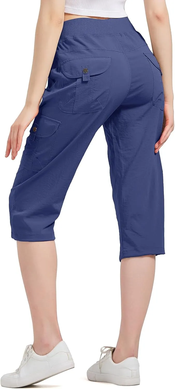 Women's Cargo Capris Hiking Pants Quick Dry Lightweight Athletic Outdoor Travel Loose Fit Casual Capris with Pockets