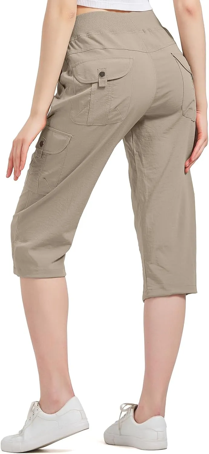 Women's Cargo Capris Hiking Pants with 6 Pockets Lightweight Quick Dry Outdoor Travel Casual Cotton Comfy Summer Pants