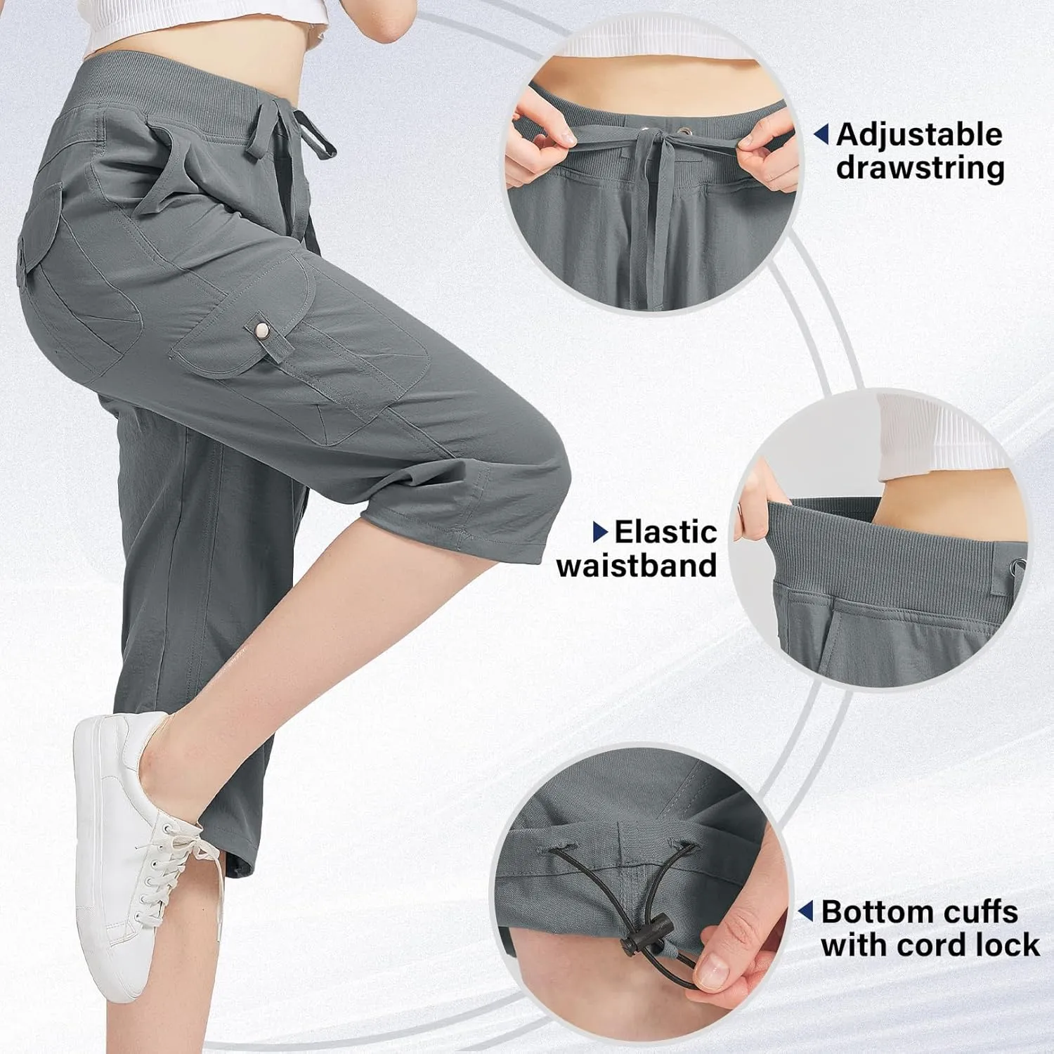 Women's Cargo Capris Hiking Pants with 6 Pockets Lightweight Quick Dry Outdoor Travel Casual Cotton Comfy Summer Pants