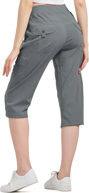 Women's Cargo Capris Hiking Pants with 6 Pockets Lightweight Quick Dry Outdoor Travel Casual Cotton Comfy Summer Pants