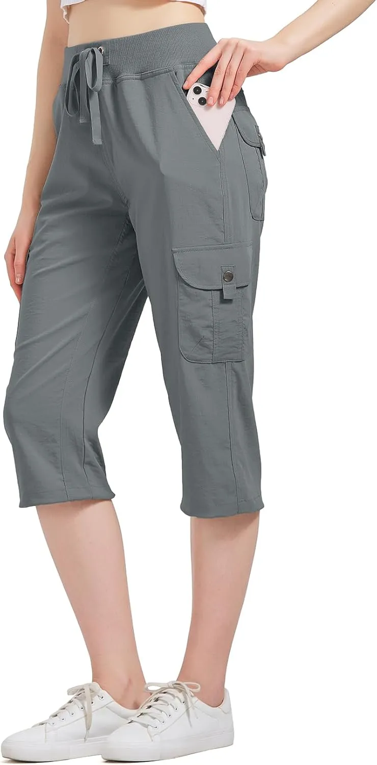 Women's Cargo Capris Hiking Pants with 6 Pockets Lightweight Quick Dry Outdoor Travel Casual Cotton Comfy Summer Pants