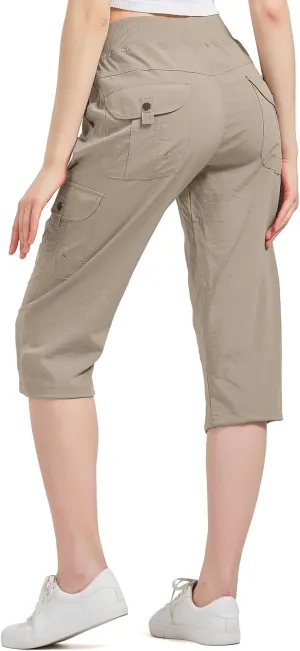 Women's Cargo Capris Hiking Pants with 6 Pockets Lightweight Quick Dry Outdoor Travel Casual Cotton Comfy Summer Pants