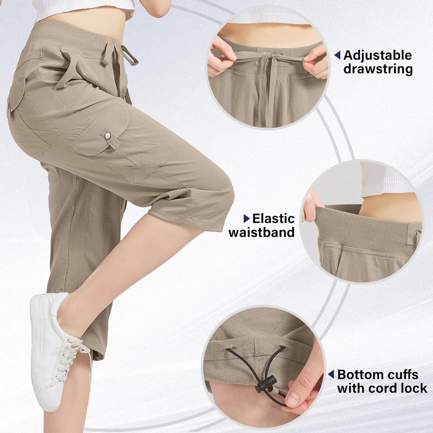 Women's Cargo Capris Hiking Pants with 6 Pockets Lightweight Quick Dry Outdoor Travel Casual Cotton Comfy Summer Pants