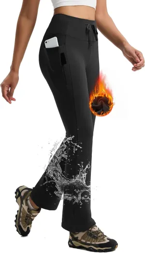 Women's Fleece Lined Pants Straight Leg Thermal Sweatpants Water Resistant Hiking Yoga Dress Pants Flare Leggings
